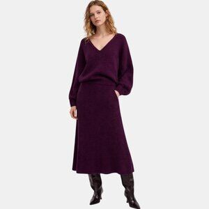 H&M KNIT SWEATER & MIDI SKIRT SET DARK PURPLE WOOL BLEND NWT SIZE L